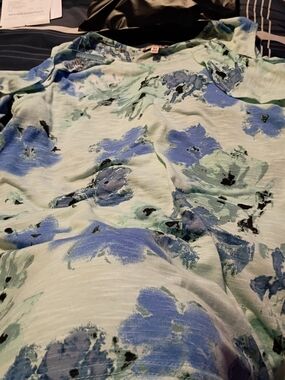 Juicy Couture Mint Green Floral Short Sleeve Tee with Blue Flowers
